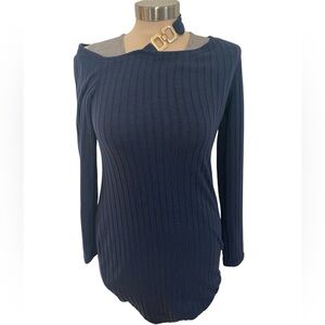 Temu Ribbed Blue Long Sleeve Sweater Dress